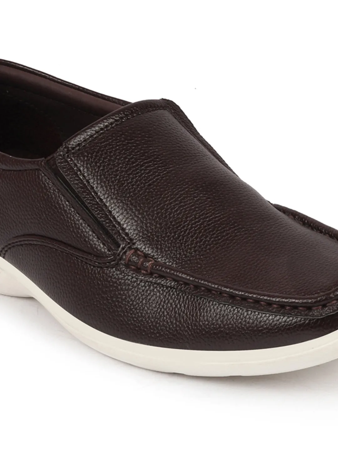 Men Brown Side Stitched Casual Comfort Slip-On Loafer Shoes