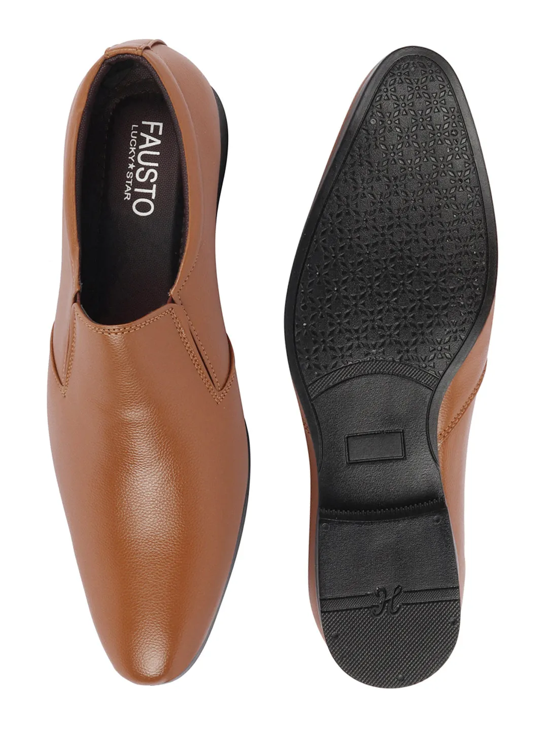 Men Tan Formal Office Slip On Shoes