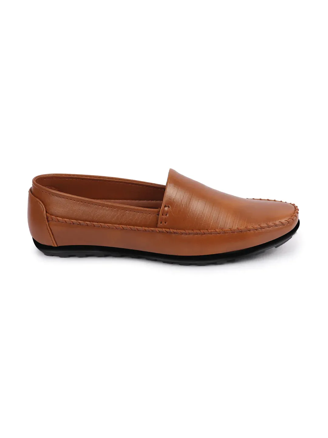 Men Tan Side Stitched Broad Feet Ethnic Slip On Shoes