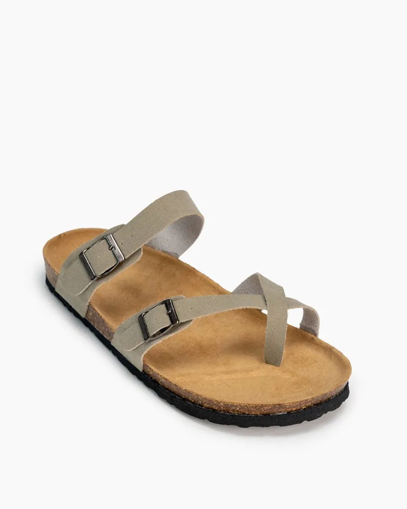 Men's Adjustable Buckle Straps Cork footbed Thong Sandals