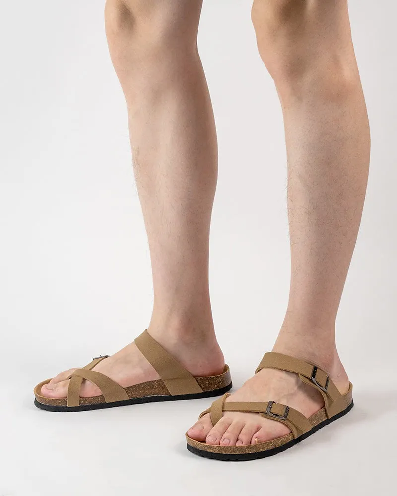 Men's Adjustable Buckle Straps Cork footbed Thong Sandals