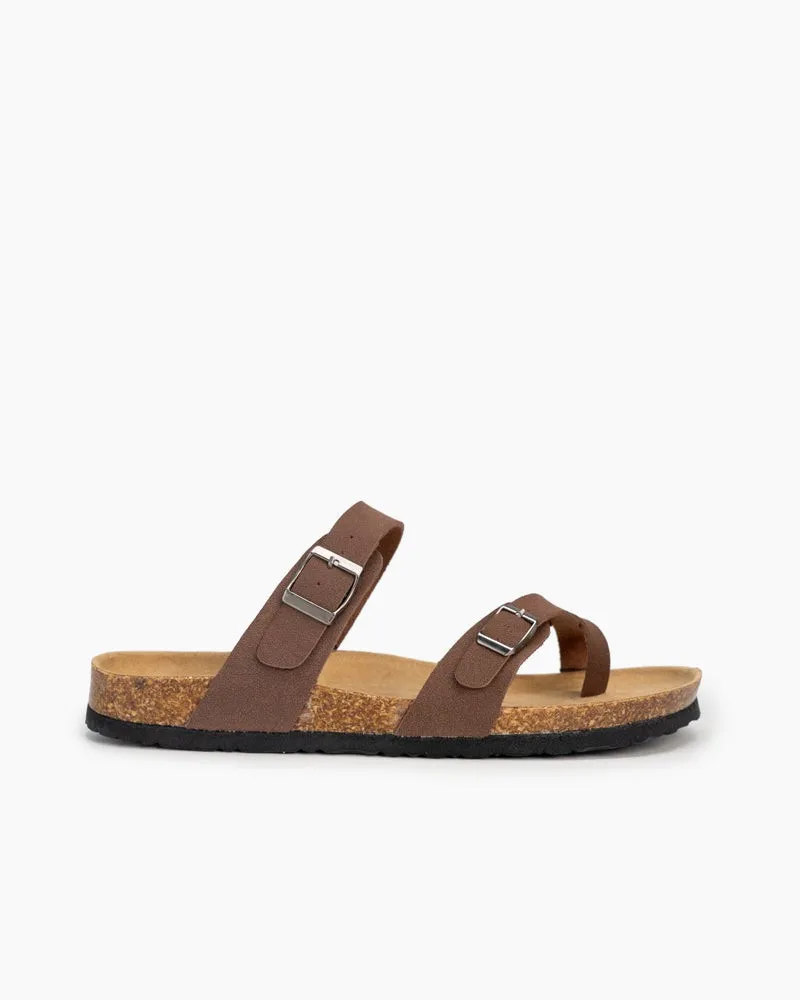 Men's Adjustable Buckle Straps Cork footbed Thong Sandals