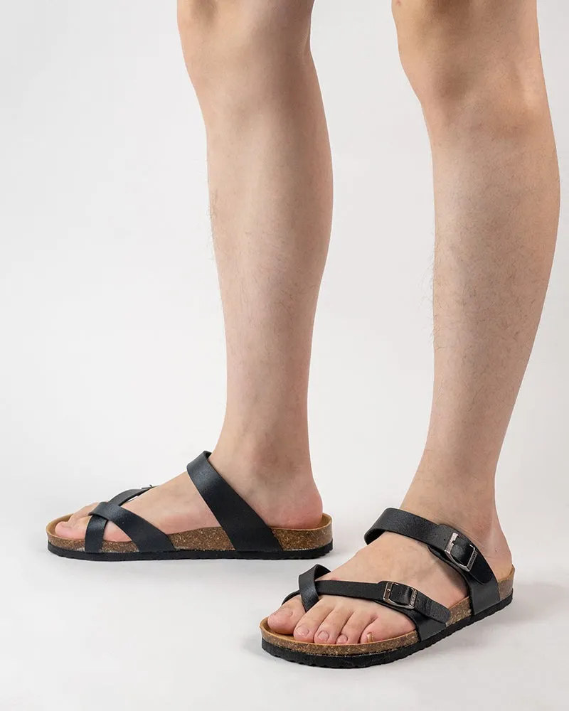 Men's Adjustable Buckle Straps Cork footbed Thong Sandals