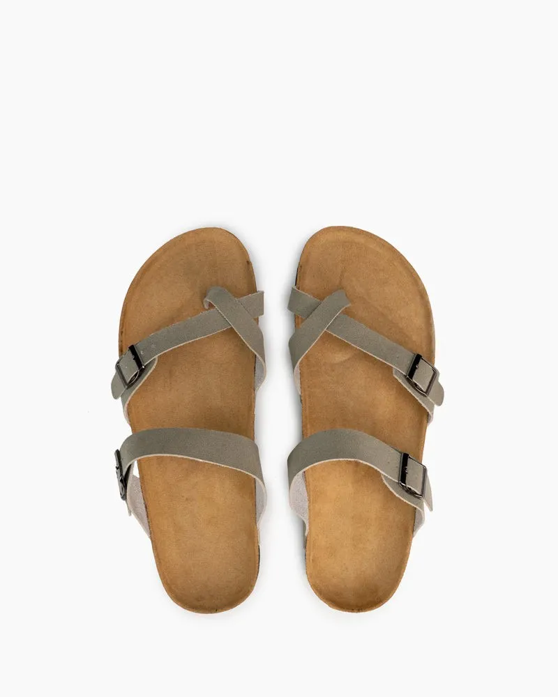 Men's Adjustable Buckle Straps Cork footbed Thong Sandals