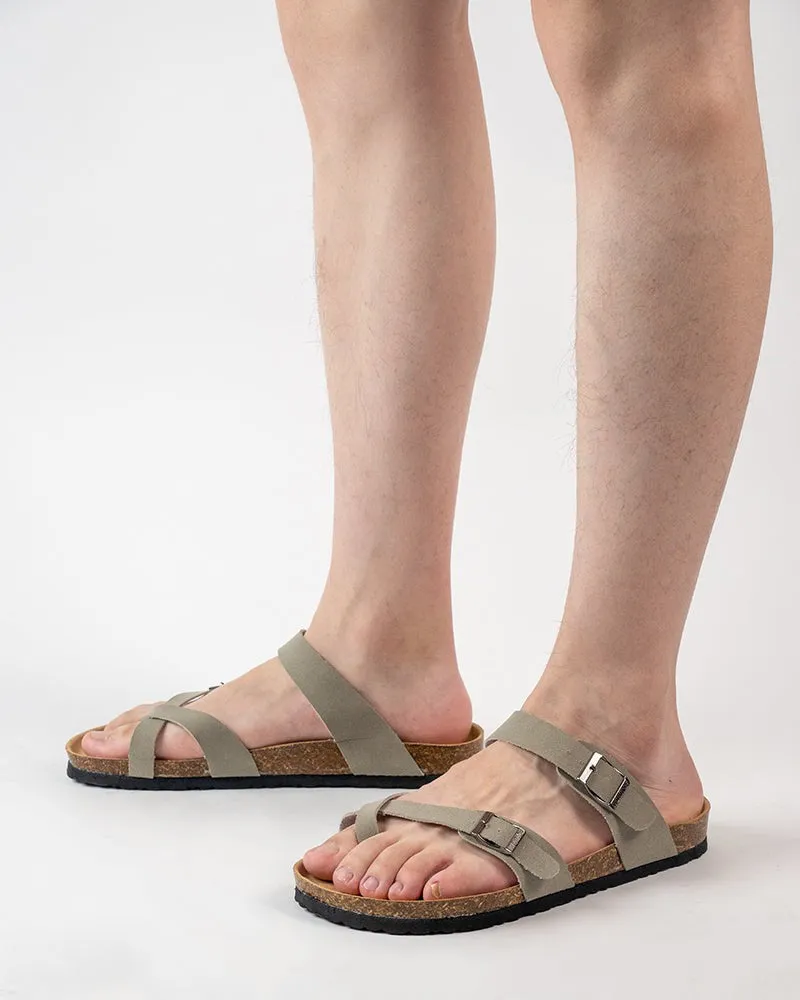 Men's Adjustable Buckle Straps Cork footbed Thong Sandals