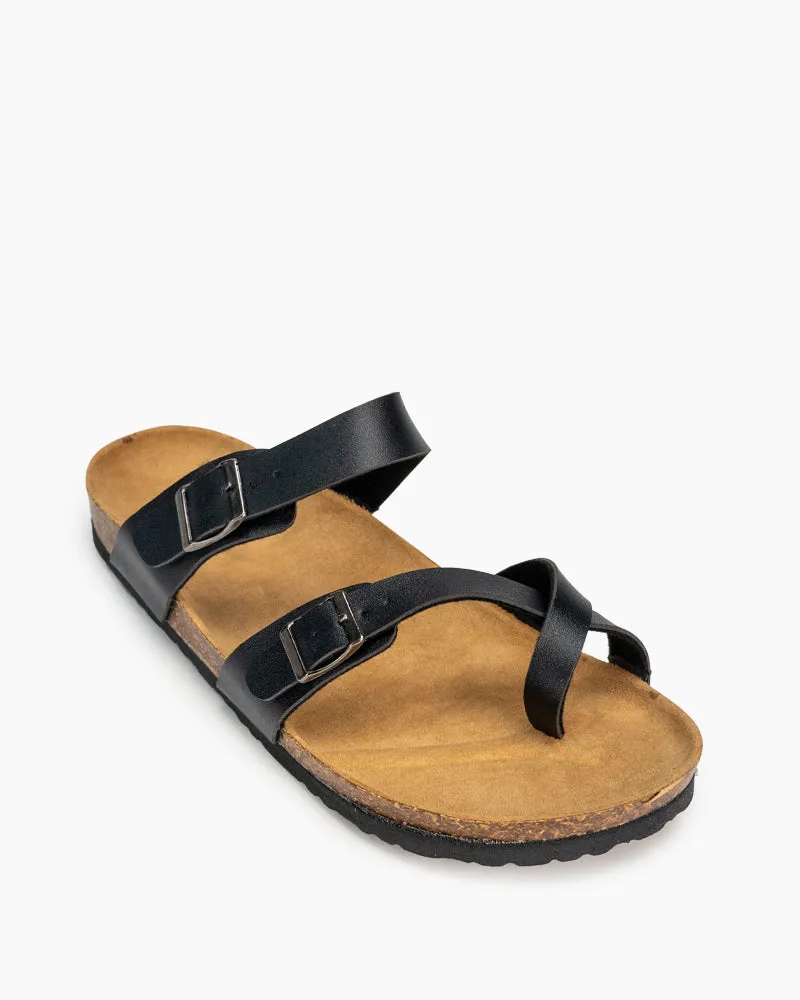 Men's Adjustable Buckle Straps Cork footbed Thong Sandals