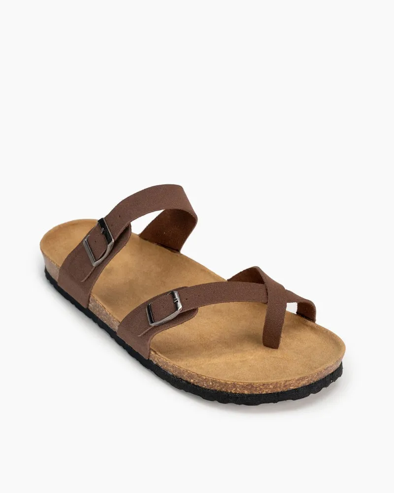 Men's Adjustable Buckle Straps Cork footbed Thong Sandals