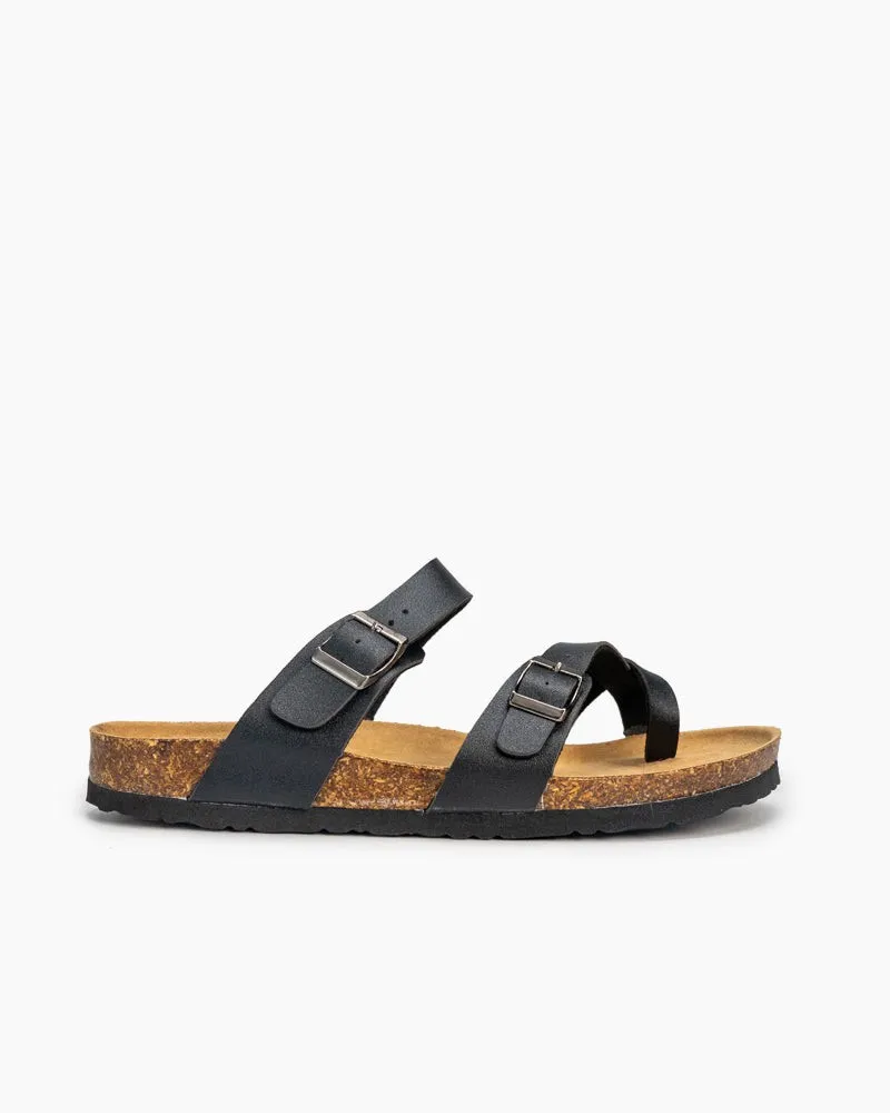 Men's Adjustable Buckle Straps Cork footbed Thong Sandals