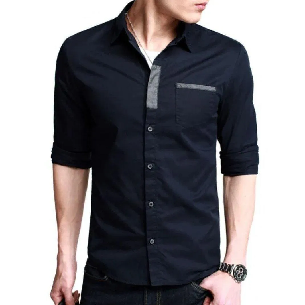 New Urbane Elegant Classy Black Cotton Button-Up Shirt for Men