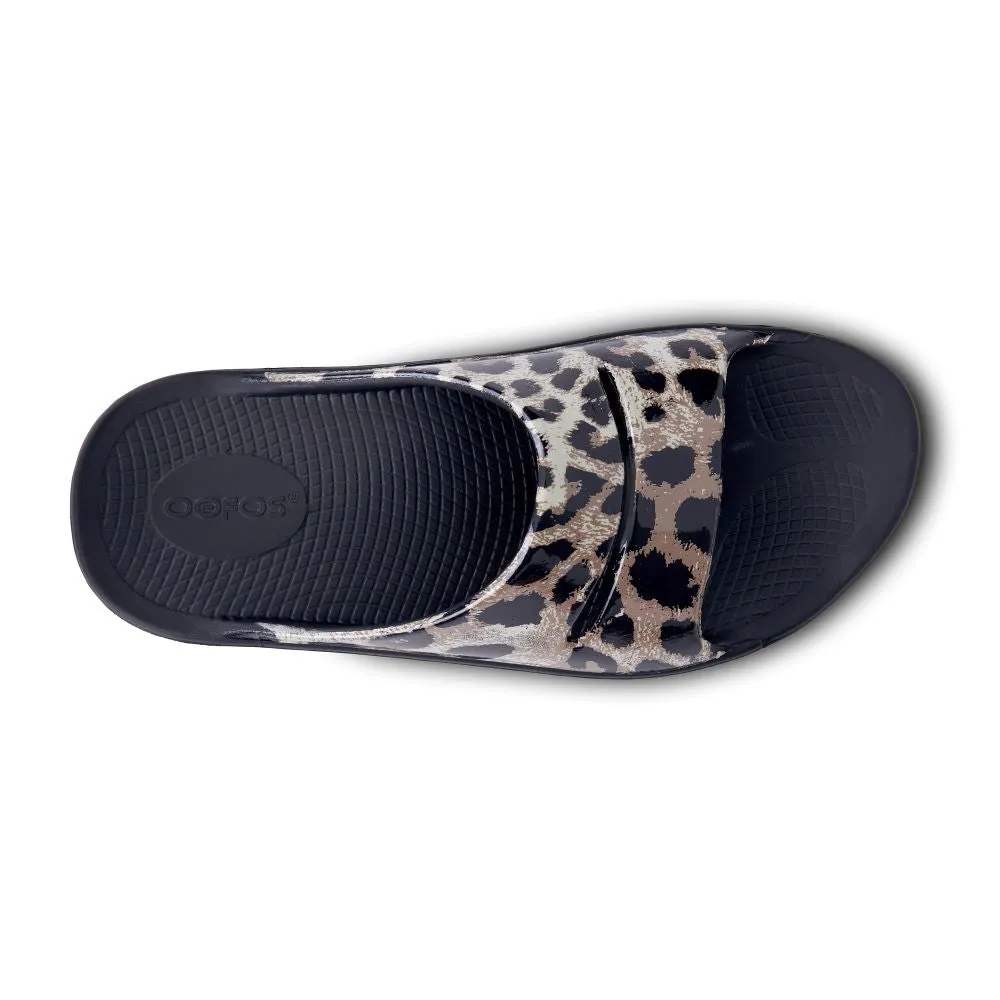 'OOFOS' Women's OOahh Slide Limited Edition - Black / Cheetah