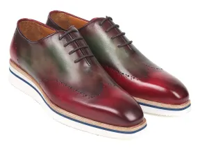 Paul Parkman Men's Smart Casual Wingtip Oxfords Bordeaux & Green (ID#187-BRD-GRN)