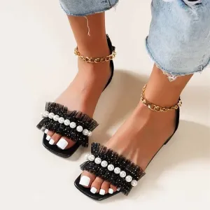 Pearl Strap Flat Sandals