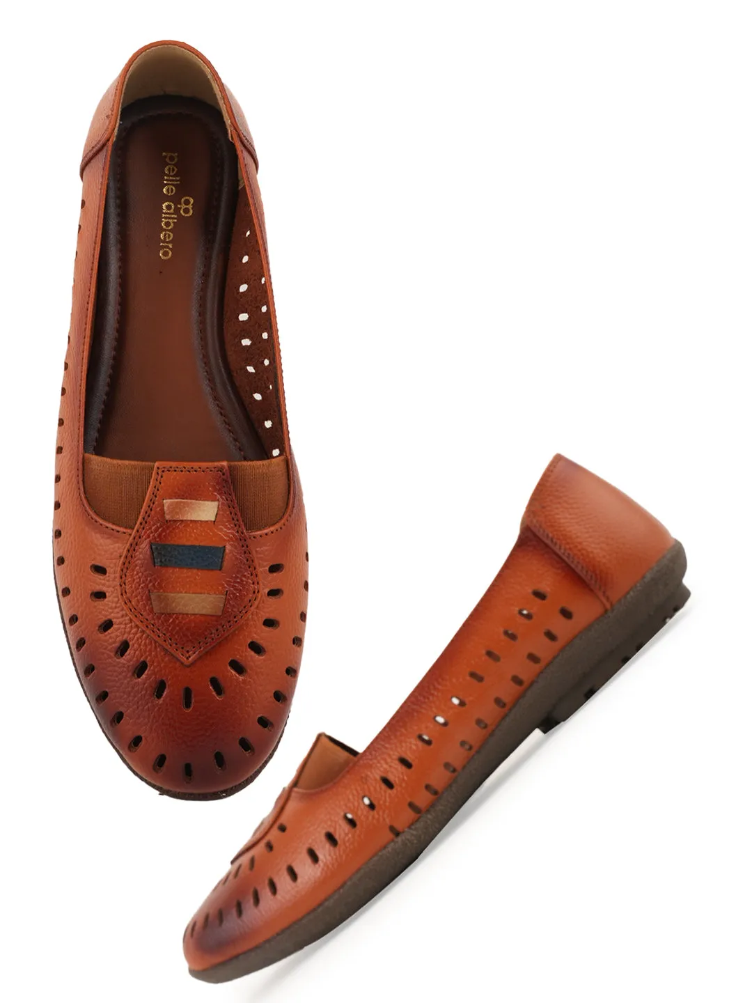 Pelle Albero Flat Tan Leather Ballerina