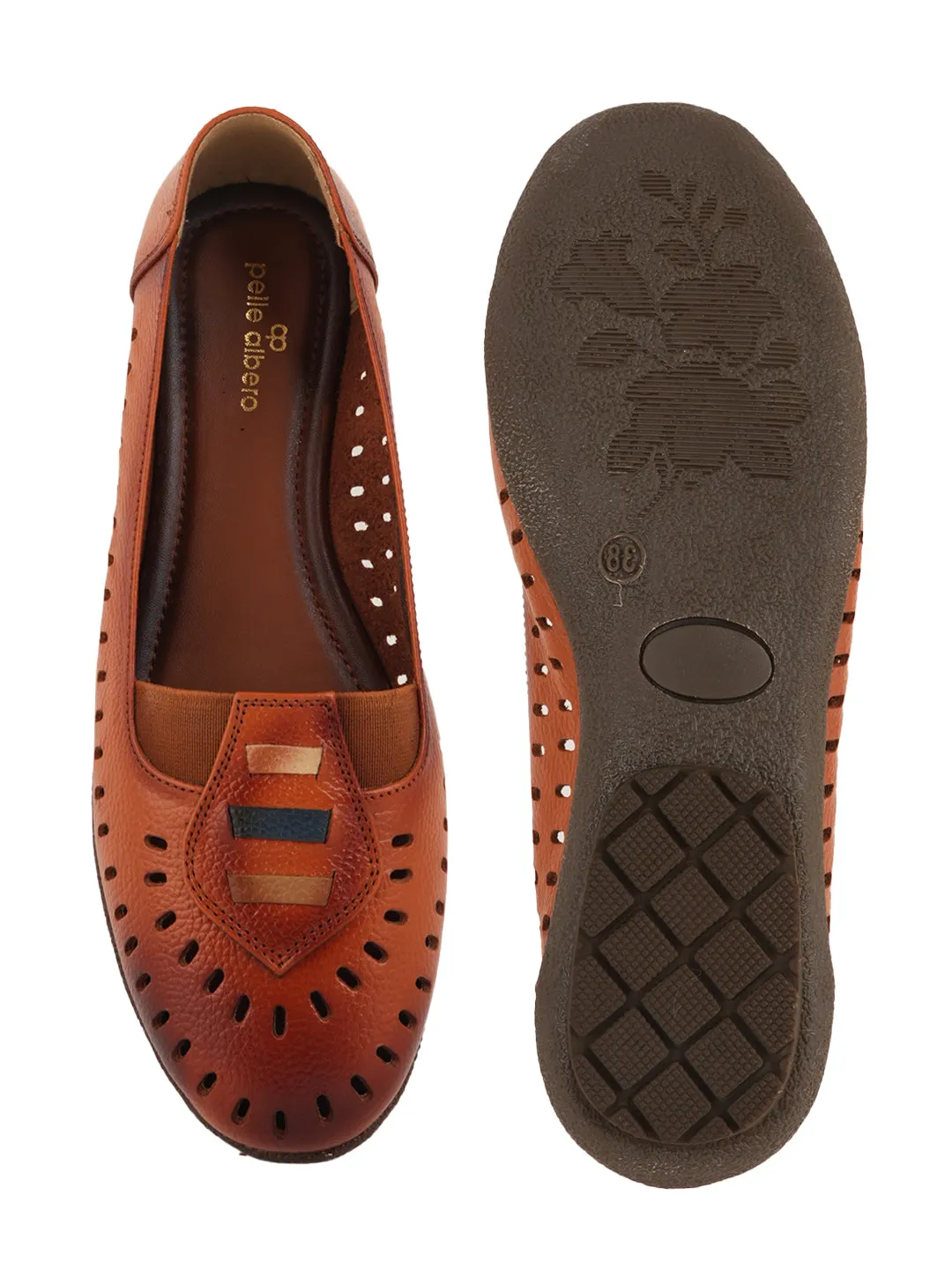 Pelle Albero Flat Tan Leather Ballerina