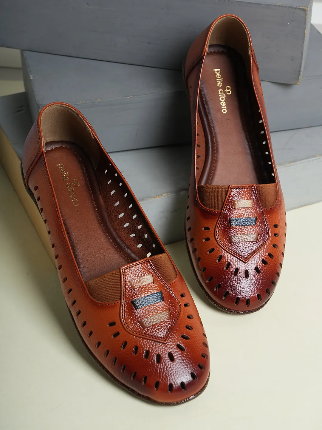 Pelle Albero Flat Tan Leather Ballerina