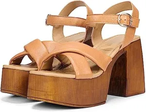 Sam Edelman Suzannah Light Tan Ankle Strap Open Toe Block Heel Platform Sandals