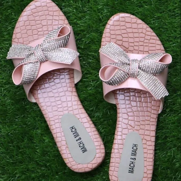 Sandal Rhinestone Bow Slide Slippers