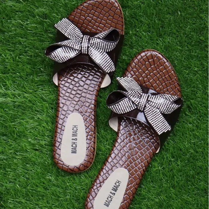 Sandal Rhinestone Bow Slide Slippers