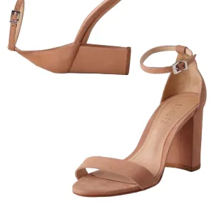Schutz Women's Anna Lee Open Toe Ankle Strap Block Heeled Sandals, Toasted Nut