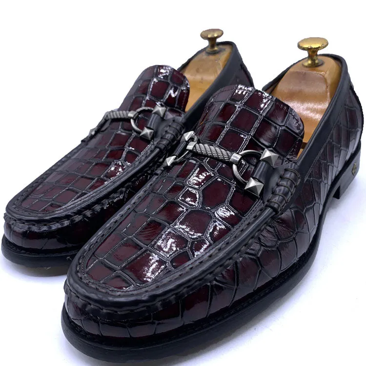 SR cracked wetlook horsebit loafers | Wine