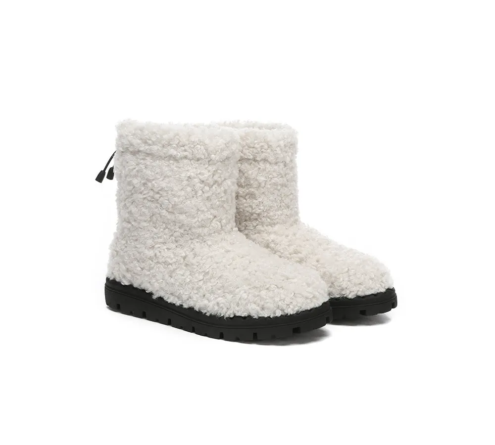 EVERAU Womens Peggy Sheepskin Wool Plush Drawstring Boots - Cozy & Stylish Footwear