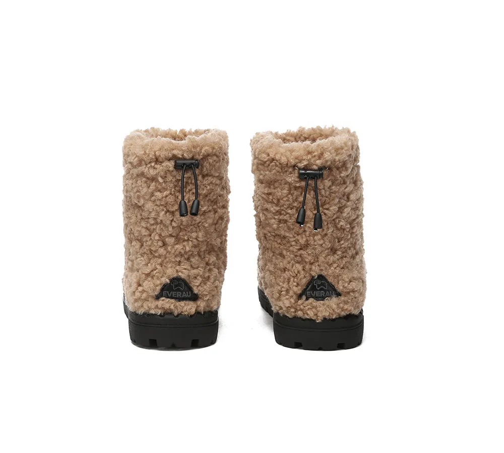 EVERAU Womens Peggy Sheepskin Wool Plush Drawstring Boots - Cozy & Stylish Footwear