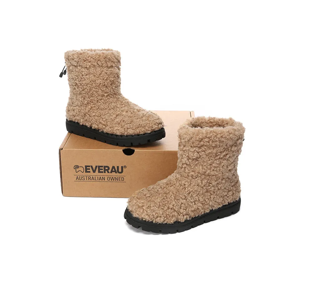 EVERAU Womens Peggy Sheepskin Wool Plush Drawstring Boots - Cozy & Stylish Footwear