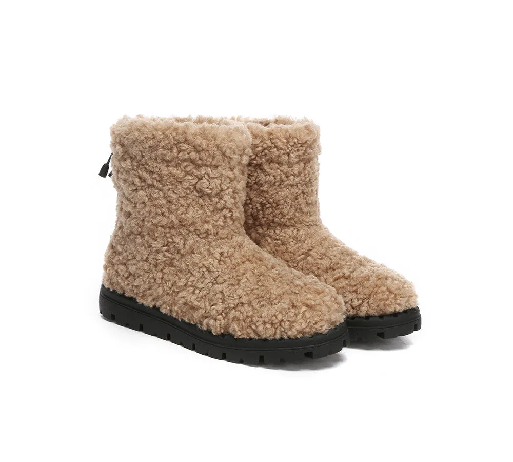 EVERAU Womens Peggy Sheepskin Wool Plush Drawstring Boots - Cozy & Stylish Footwear