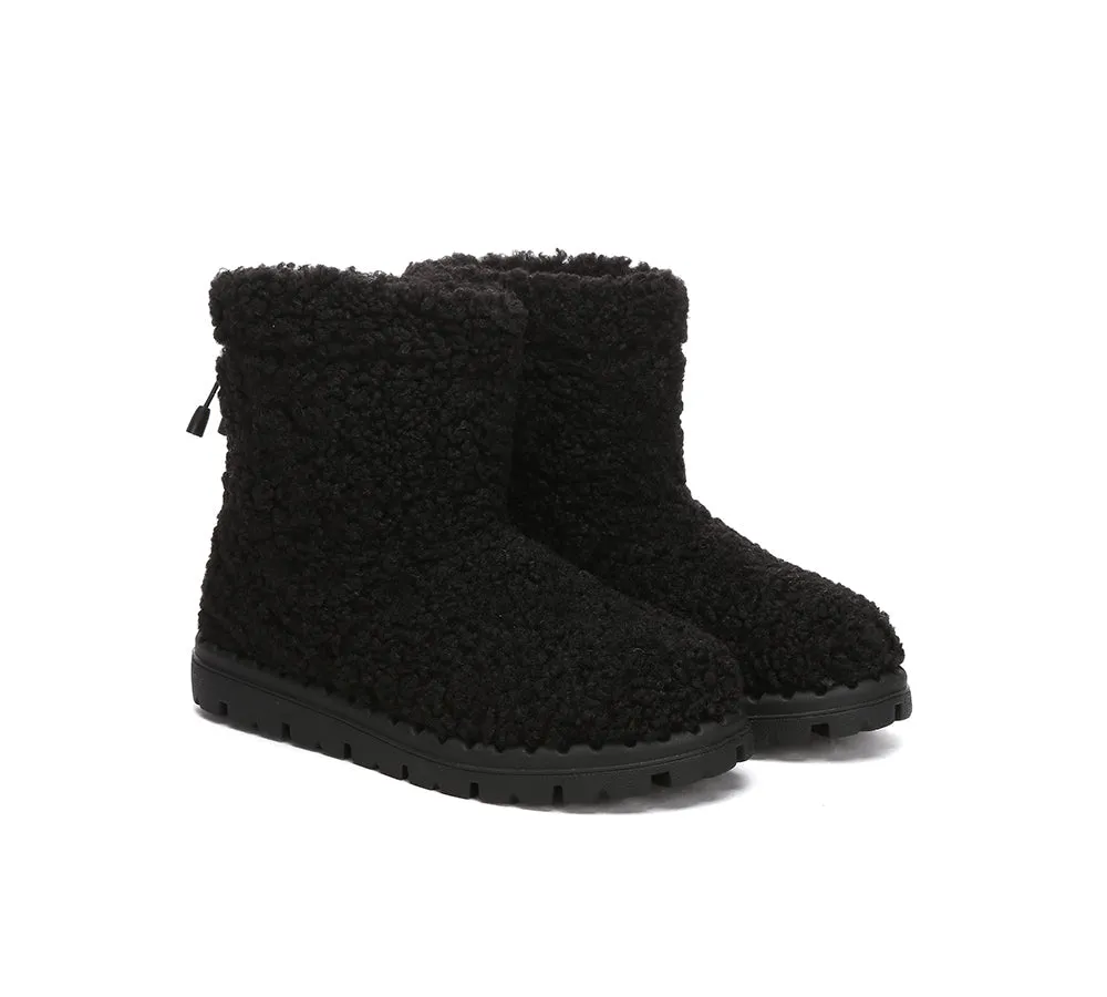 EVERAU Womens Peggy Sheepskin Wool Plush Drawstring Boots - Cozy & Stylish Footwear