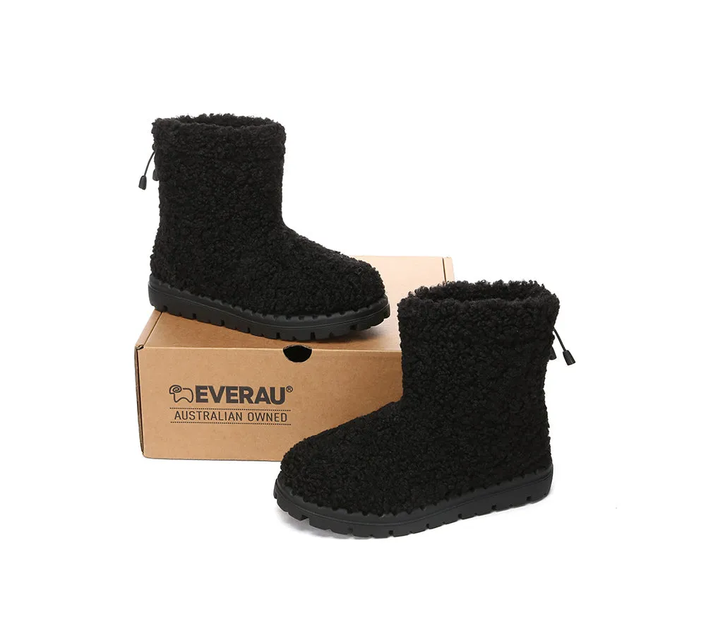 EVERAU Womens Peggy Sheepskin Wool Plush Drawstring Boots - Cozy & Stylish Footwear