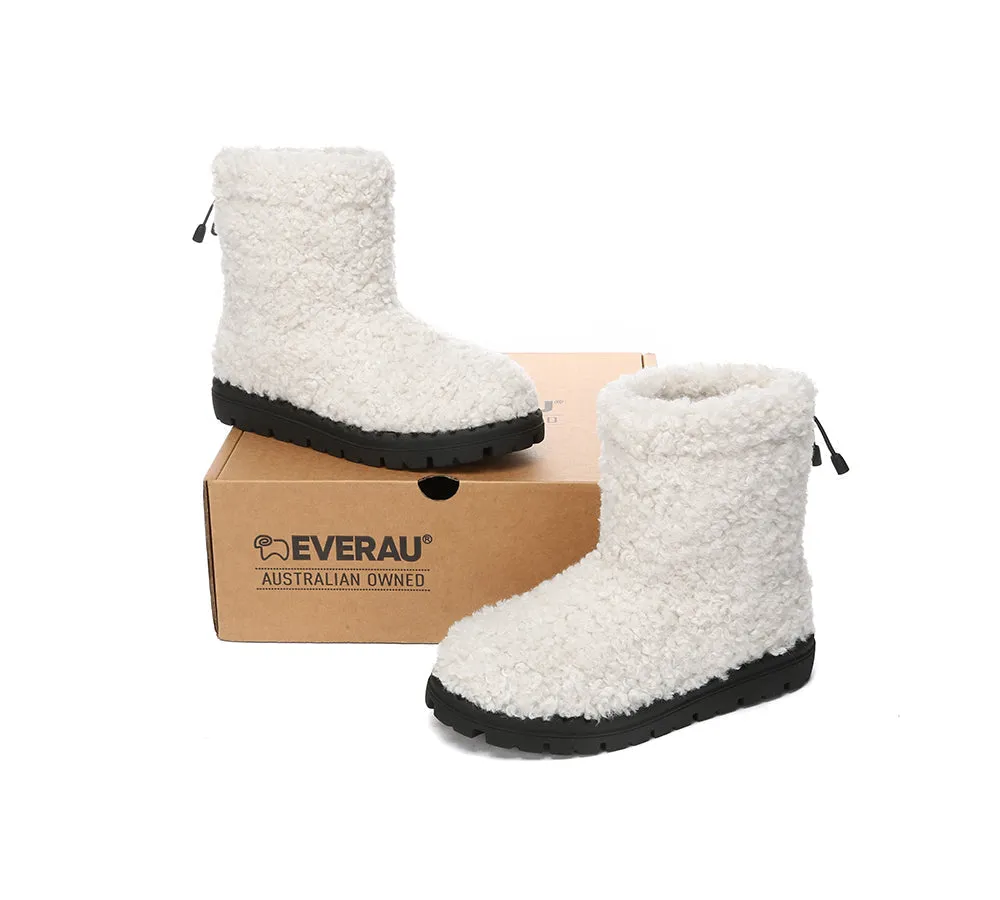 EVERAU Womens Peggy Sheepskin Wool Plush Drawstring Boots - Cozy & Stylish Footwear