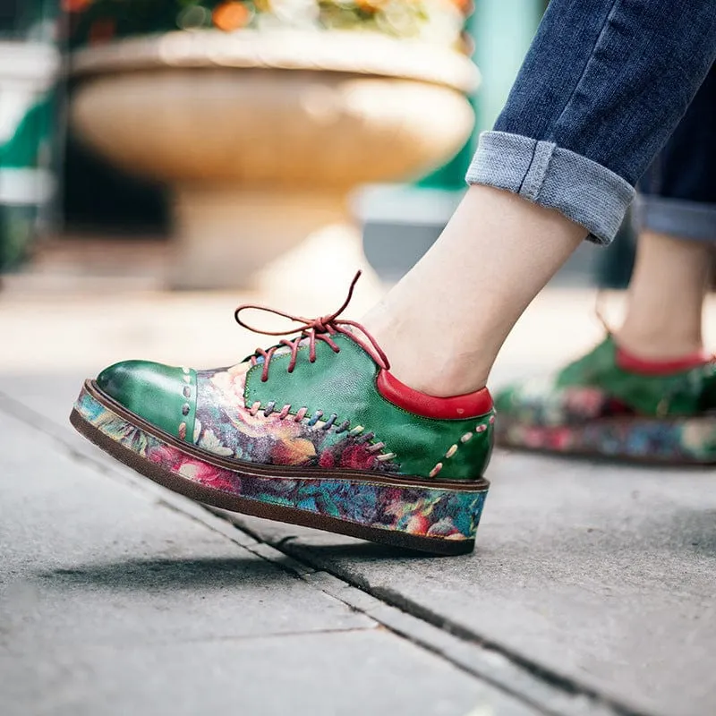 Vintage Comfy Casual Stitching Floral Oxfords Shoes