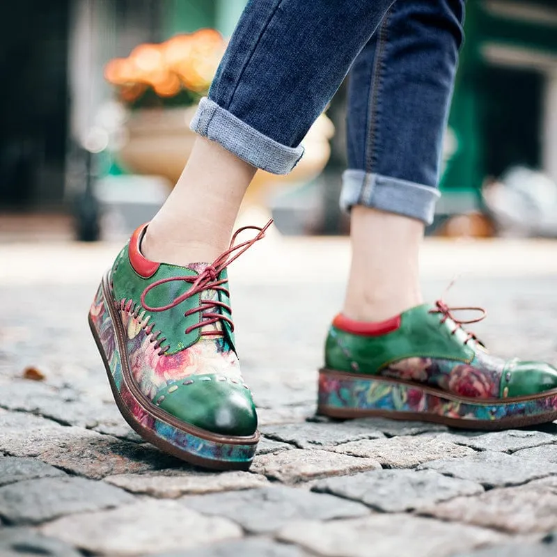 Vintage Comfy Casual Stitching Floral Oxfords Shoes