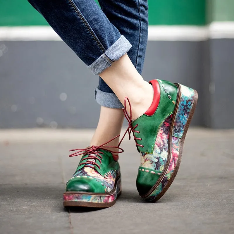 Vintage Comfy Casual Stitching Floral Oxfords Shoes
