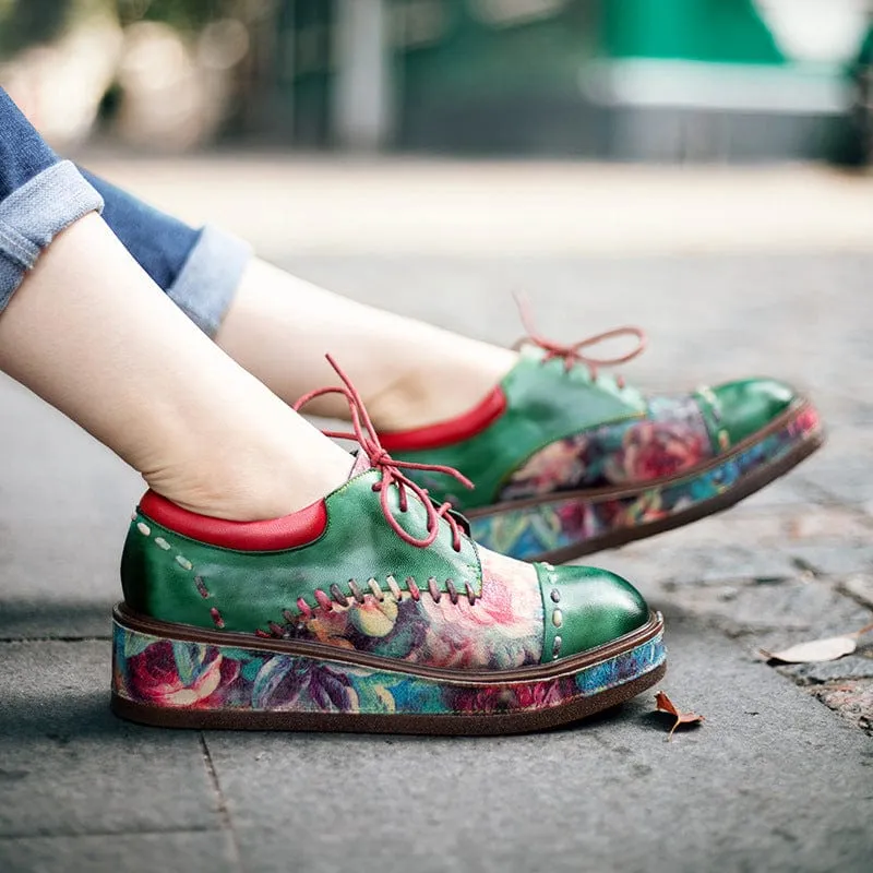Vintage Comfy Casual Stitching Floral Oxfords Shoes