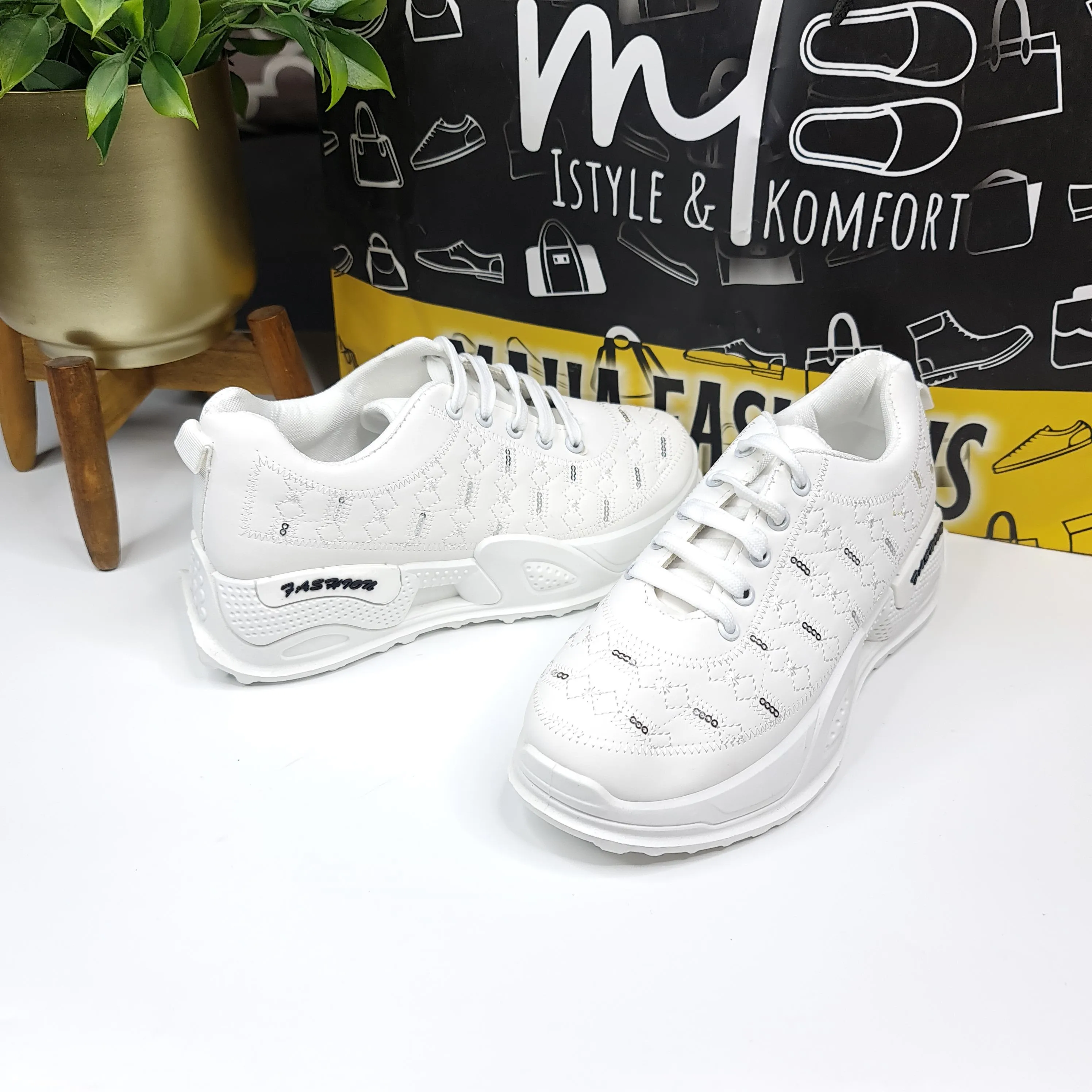 White Sequence Chunks Shoes