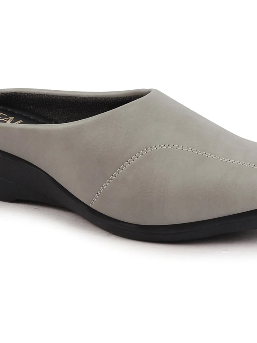 Women Grey Formal Back Open Platform Wedge Heel Slip On Mule Shoes