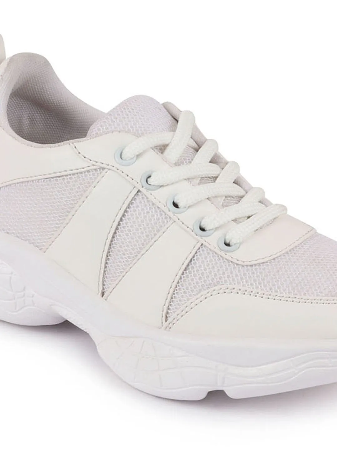 Women White Lace Up Sneakers