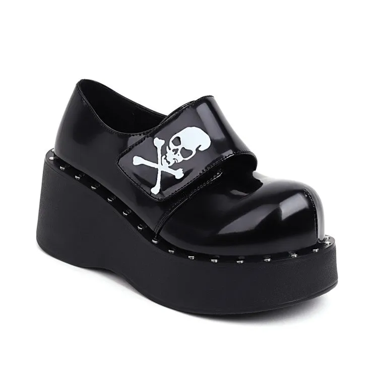 Women's Skull Printed Platform Wedge Heels Shoes