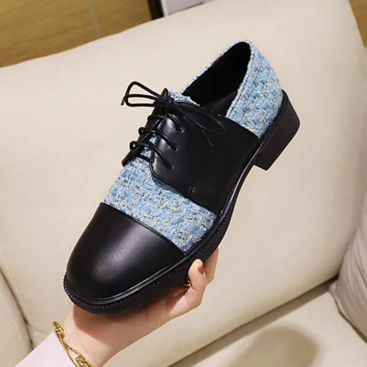 Women's Square Toe Lattice Lace-Up Oxford Shoes